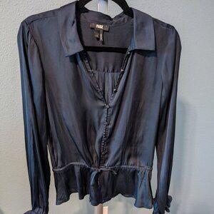 Paige Kendall Satin Blouse in Navy